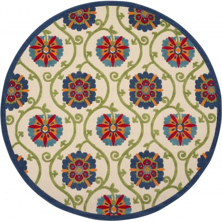 Palacedesigns 8 ft. Round Blue Vines Indoor & Outdoor Area Rug - Blue - 8' PA3657716